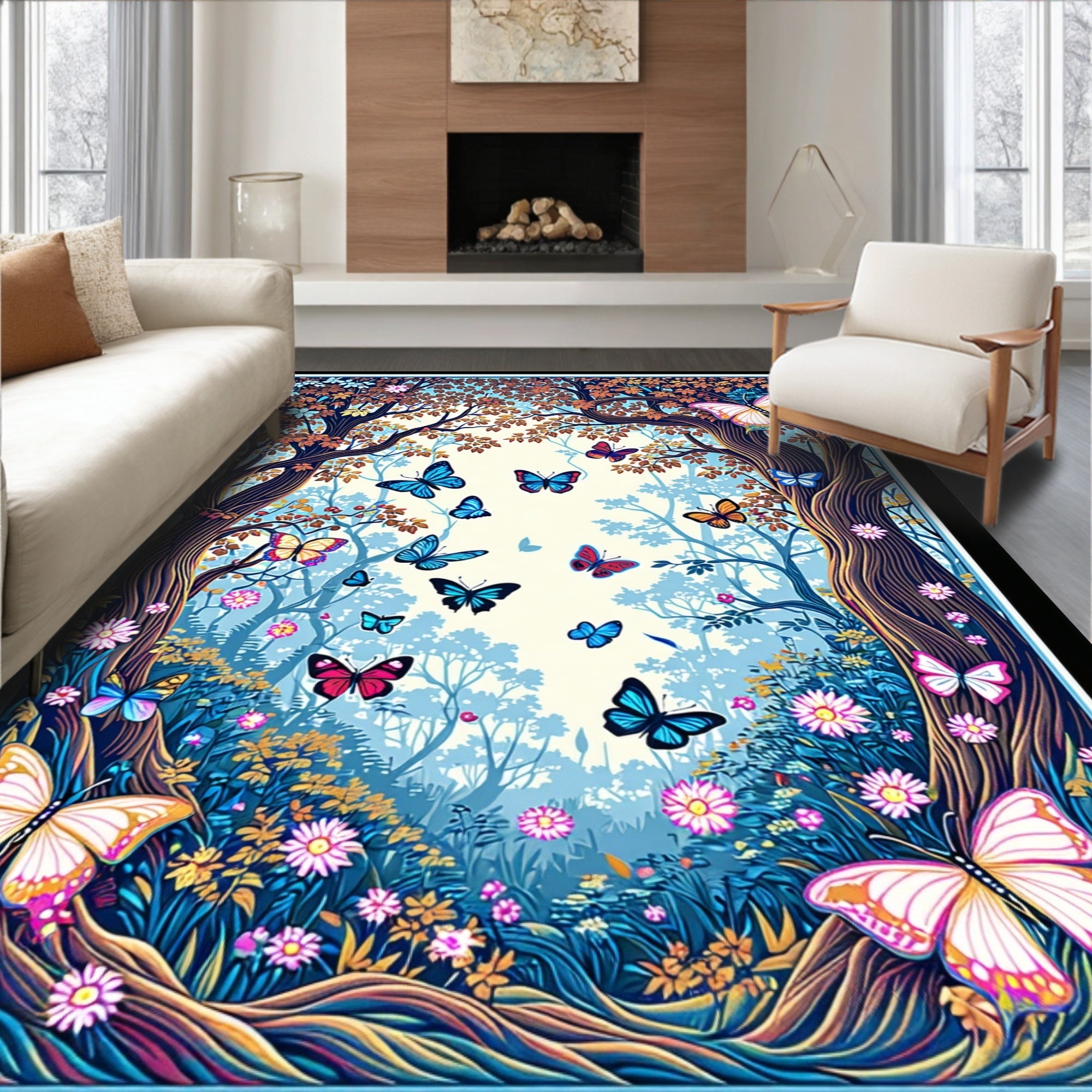 Enchanted Forest Butterfly Pattern Rug