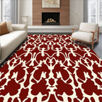 Elegant Red And Cream Damask Pattern Rug