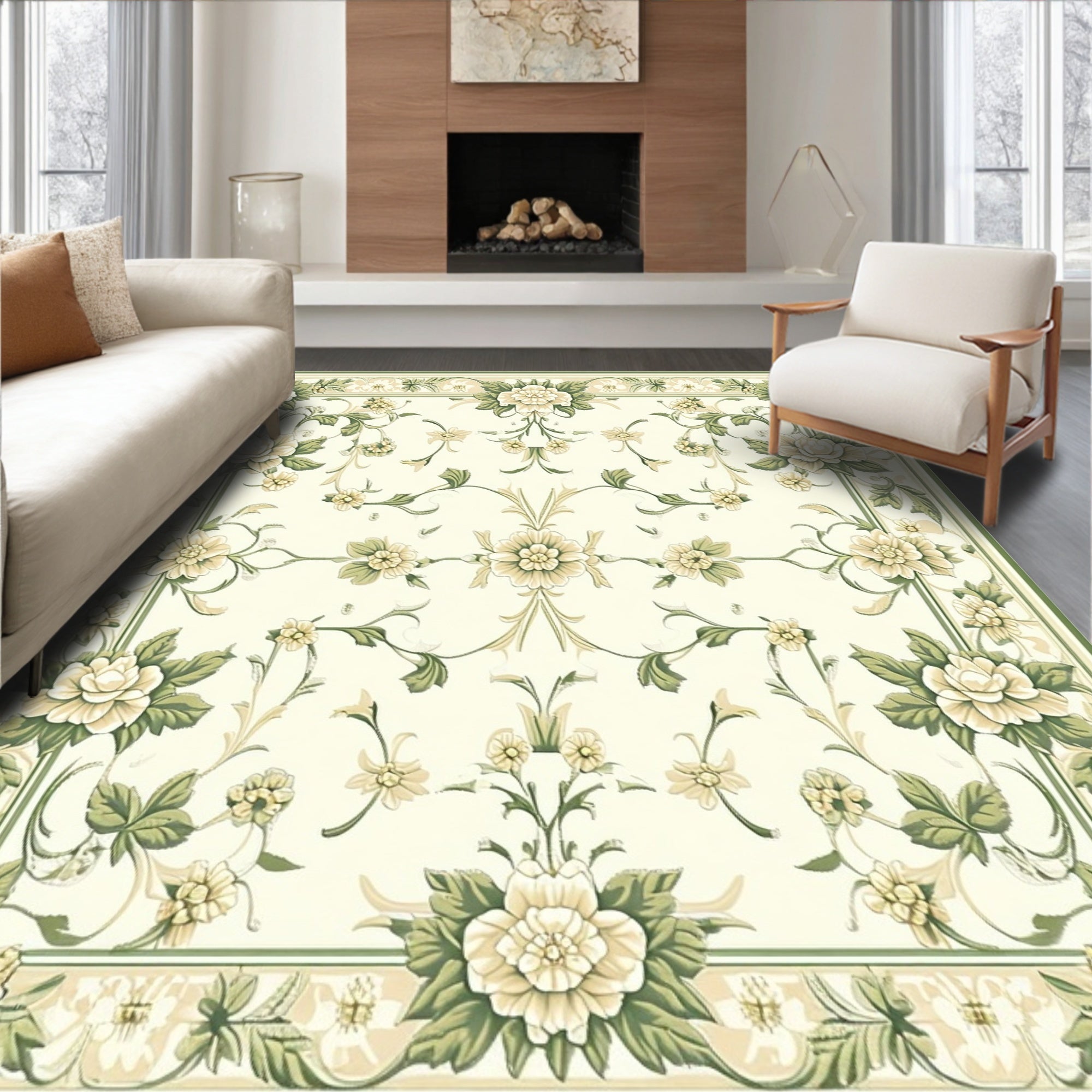 Vintage Floral Garland Scrollwork Pattern Rug