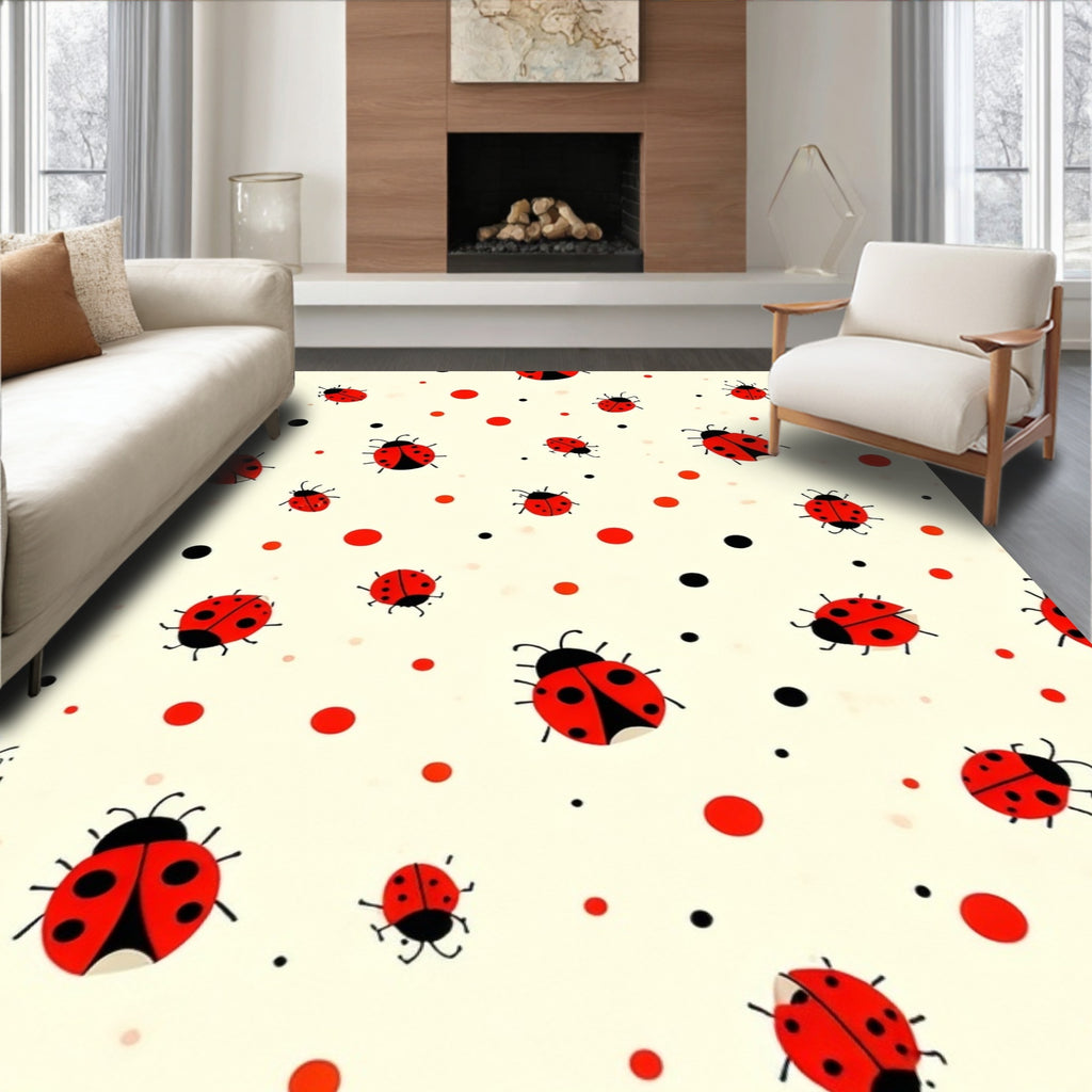 Charming Ladybug Polka Dot Pattern Rug