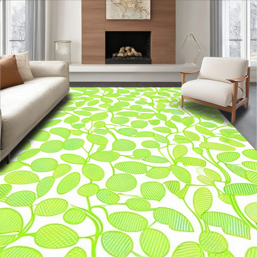 Vibrant Green Leafy Vines Pattern Rug