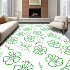 Green Outline Floral Botanical Pattern Rug