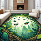 Vibrant Green Insect Forest Woodland Rug