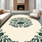 Dark Green Mushroom Floral Mandala Pattern Rug