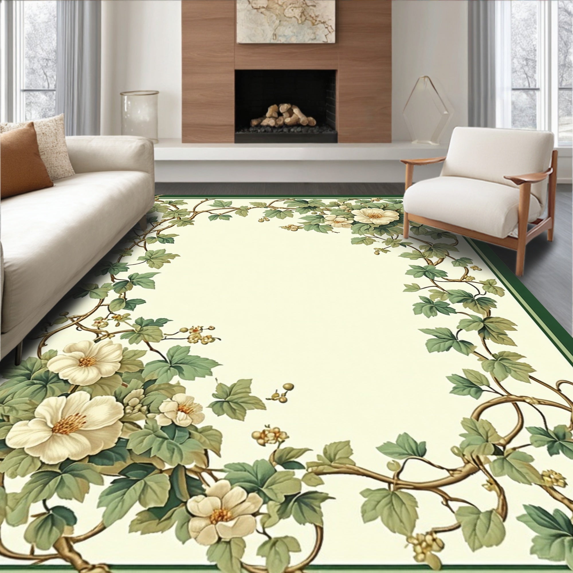 Vintage Floral Vine Art Design Rug