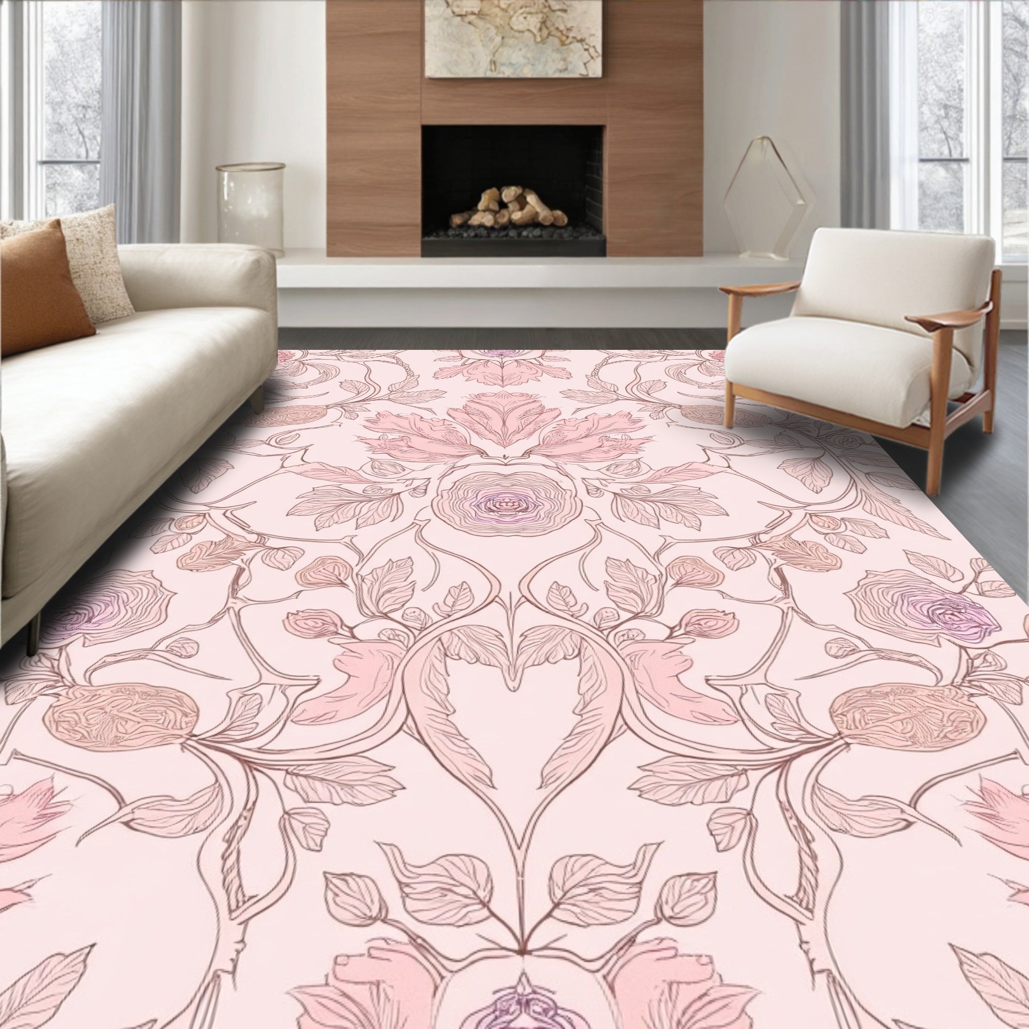 Delicate Blush Floral Art Nouveau Rug