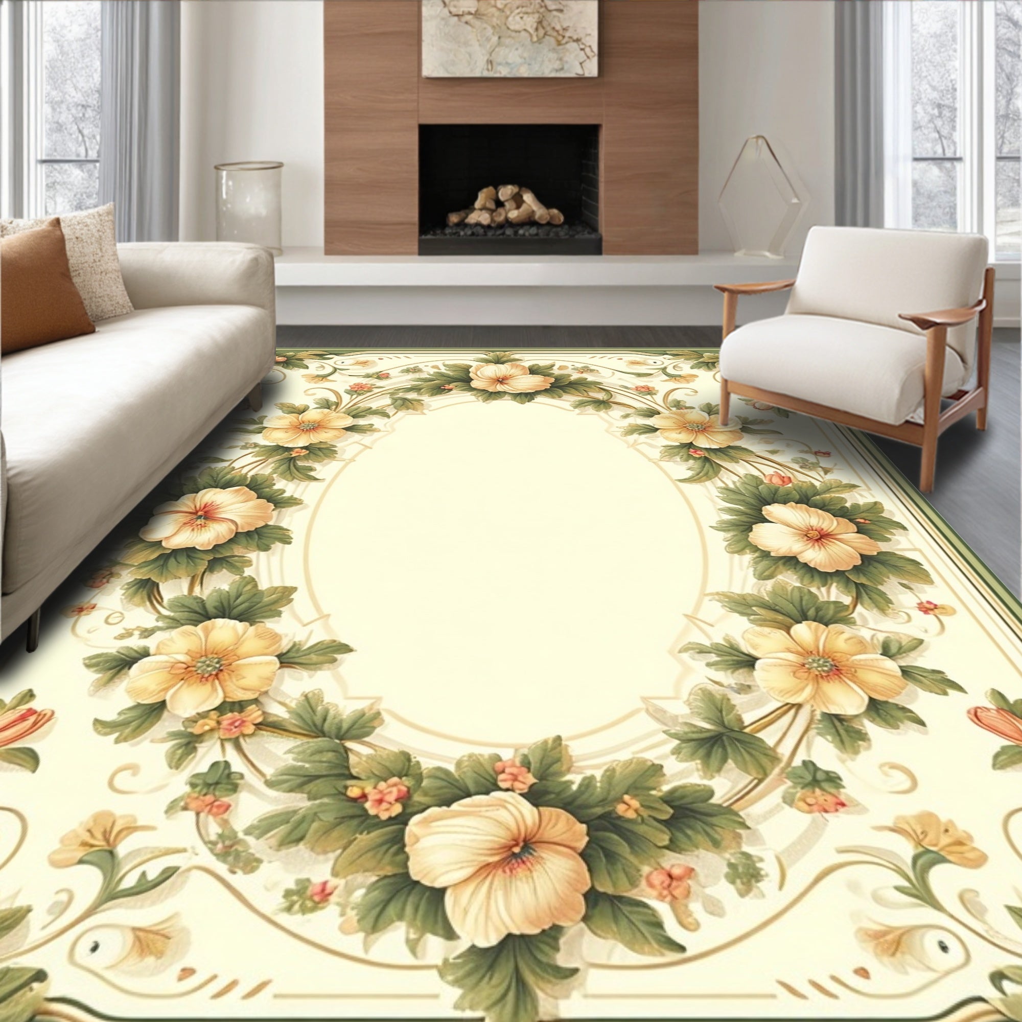 Vintage Floral Garden Oval Pattern Rug