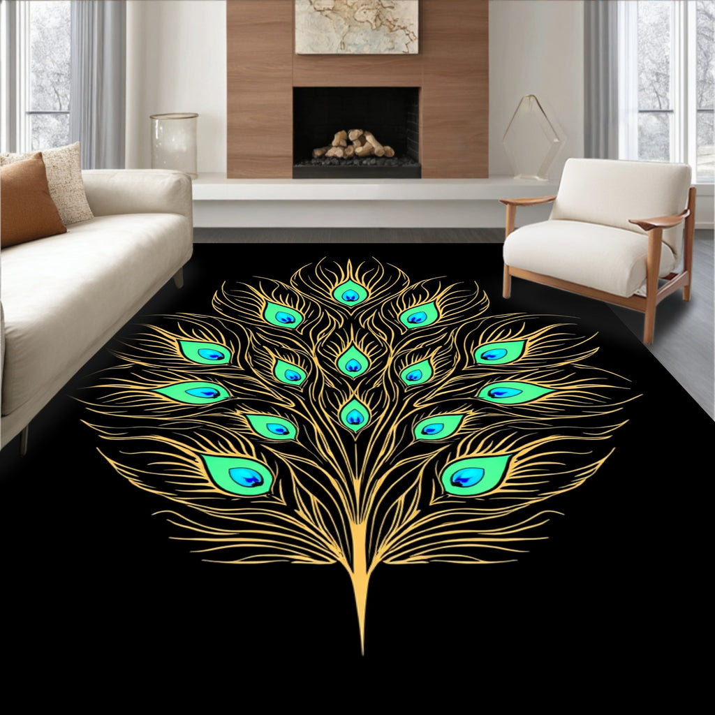 Peacock Feather Inspired Emerald Design Rug
