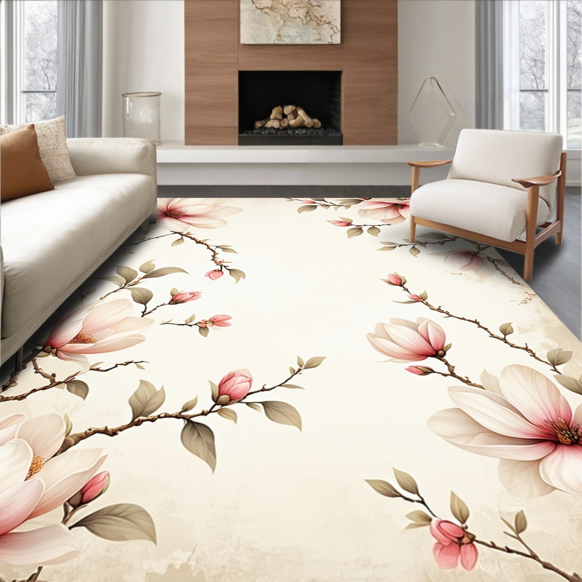 Soft Pink Blossom Branch Art Rug