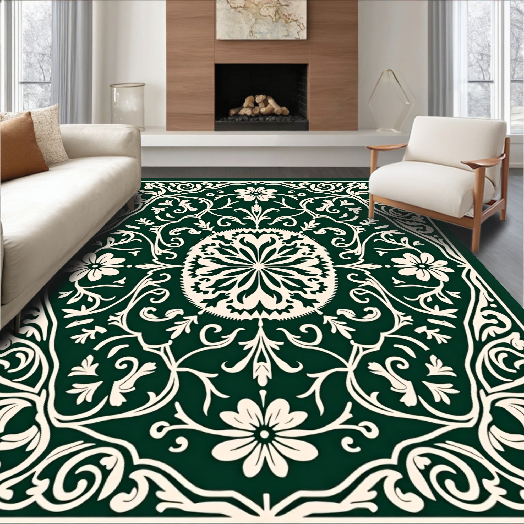 Elaborate Floral Vines Decorative Pattern Rug