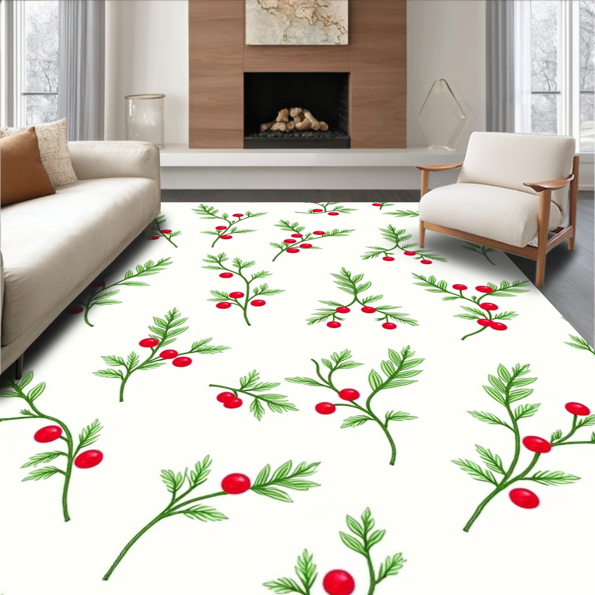 Delicate Red Berry Botanical Illustrations Rug