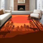 Sunset Deer Forest Silhouette Rug