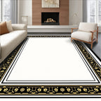 Ornate Black Gold Floral Border Rug