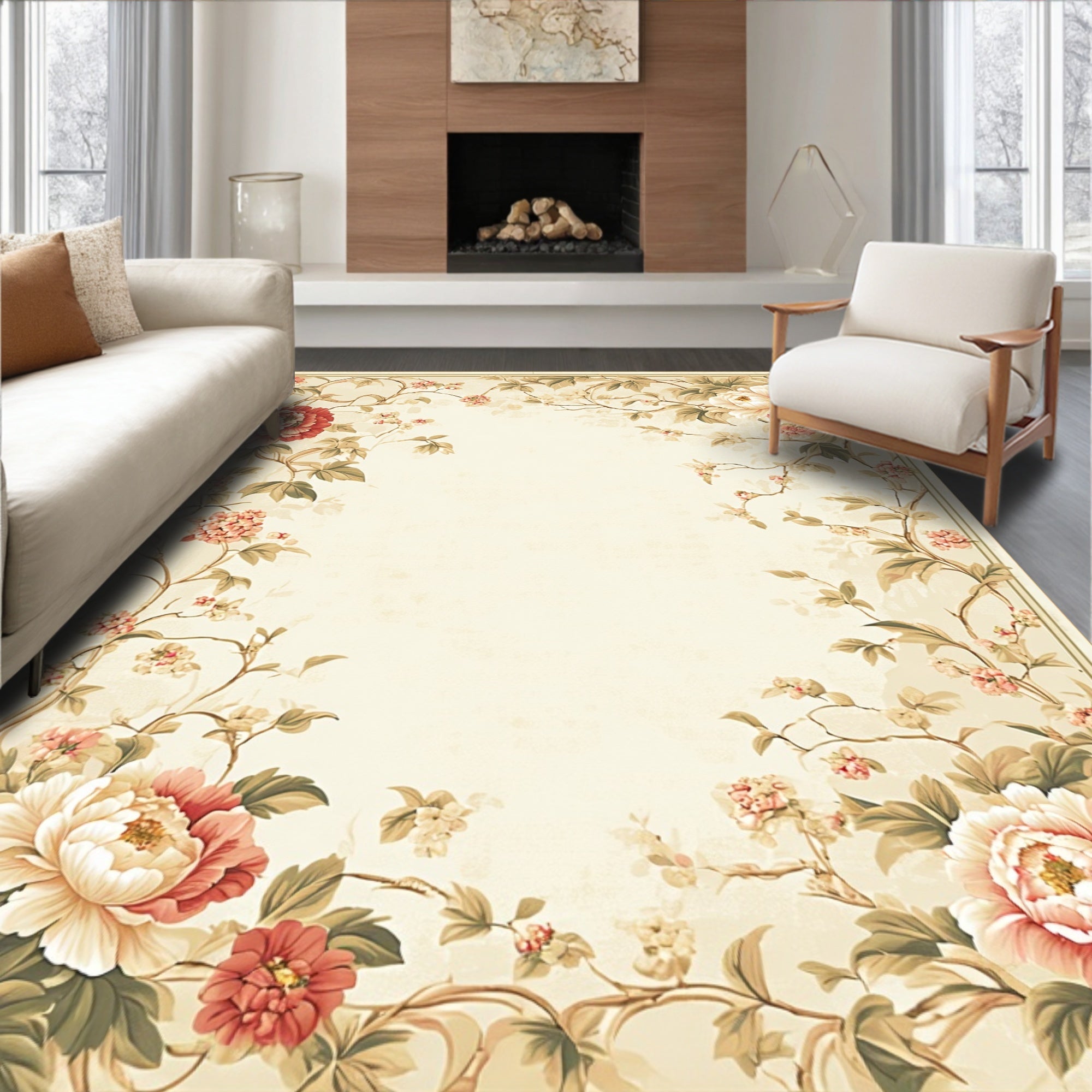 Vintage Floral Vines And Peonies Design Rug