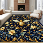 Golden Bee Floral Navy Rug