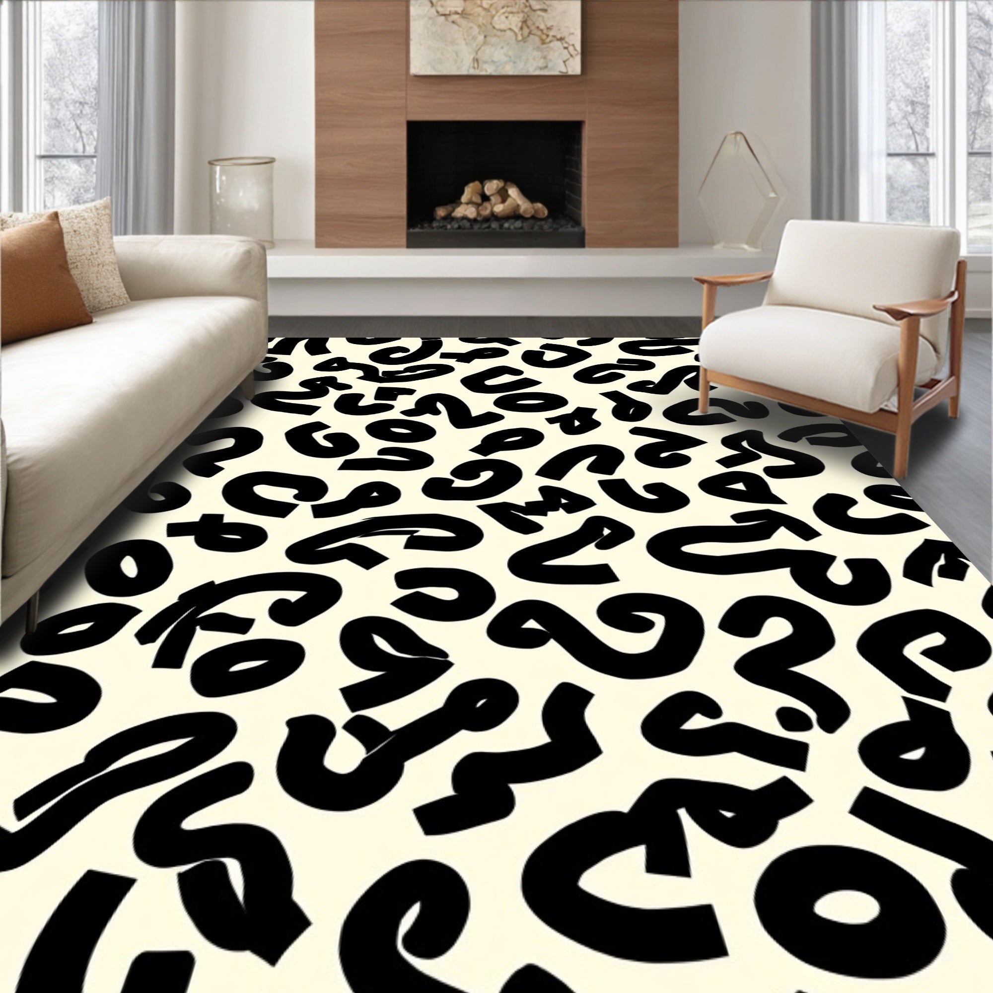 Bold Abstract Black On Cream Pattern Rug