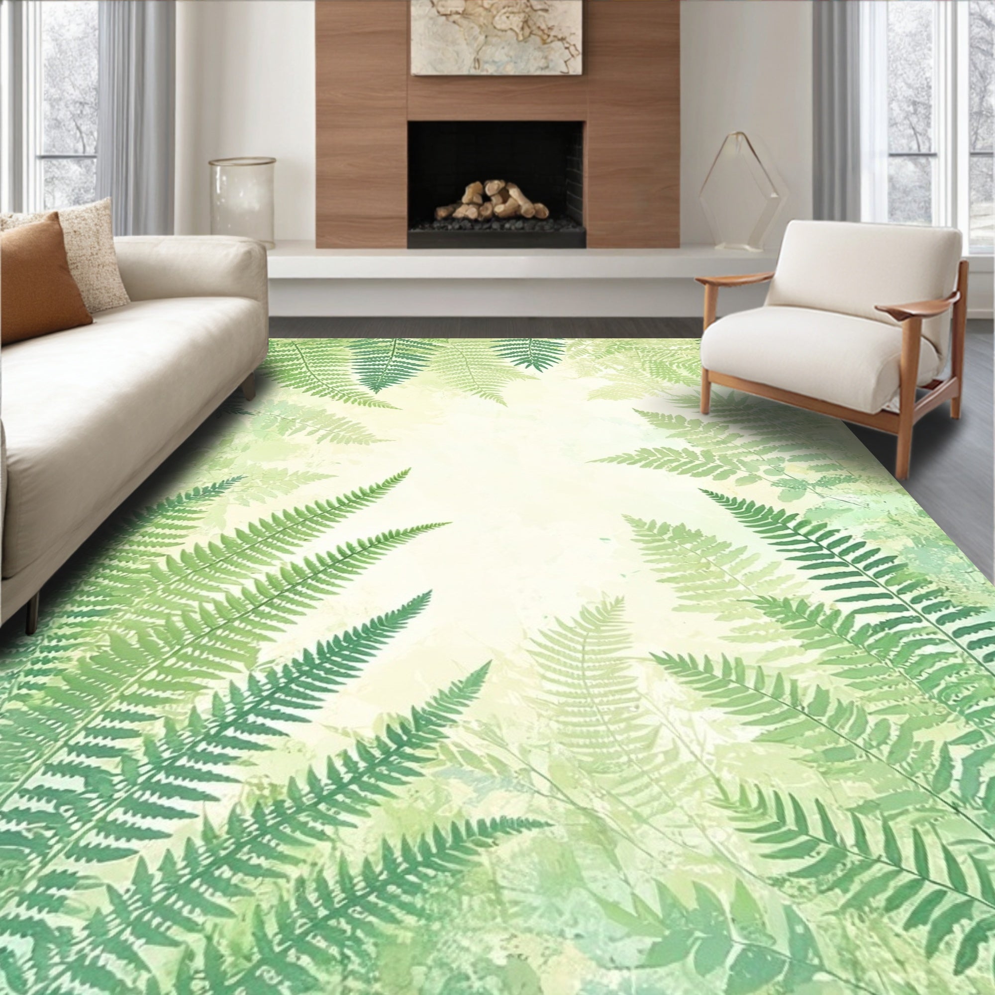 Green Fern Patterned Woodland Rug