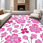 Pink Floral Pattern With Stemmed Flowers Rug