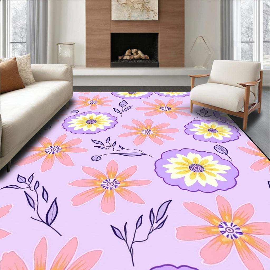 Pastel Floral Illustration Pattern Rug