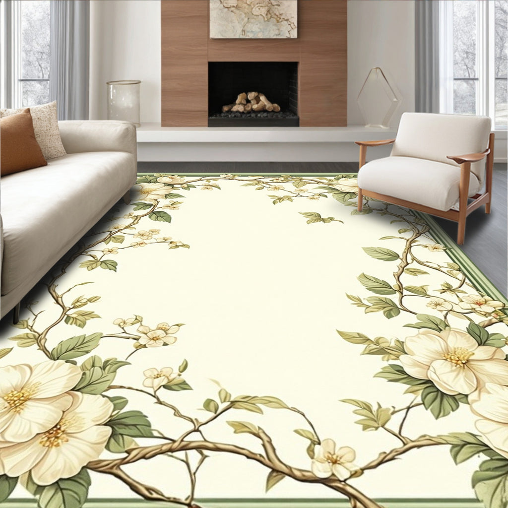 Floral Vine with Cream Blooms Rug