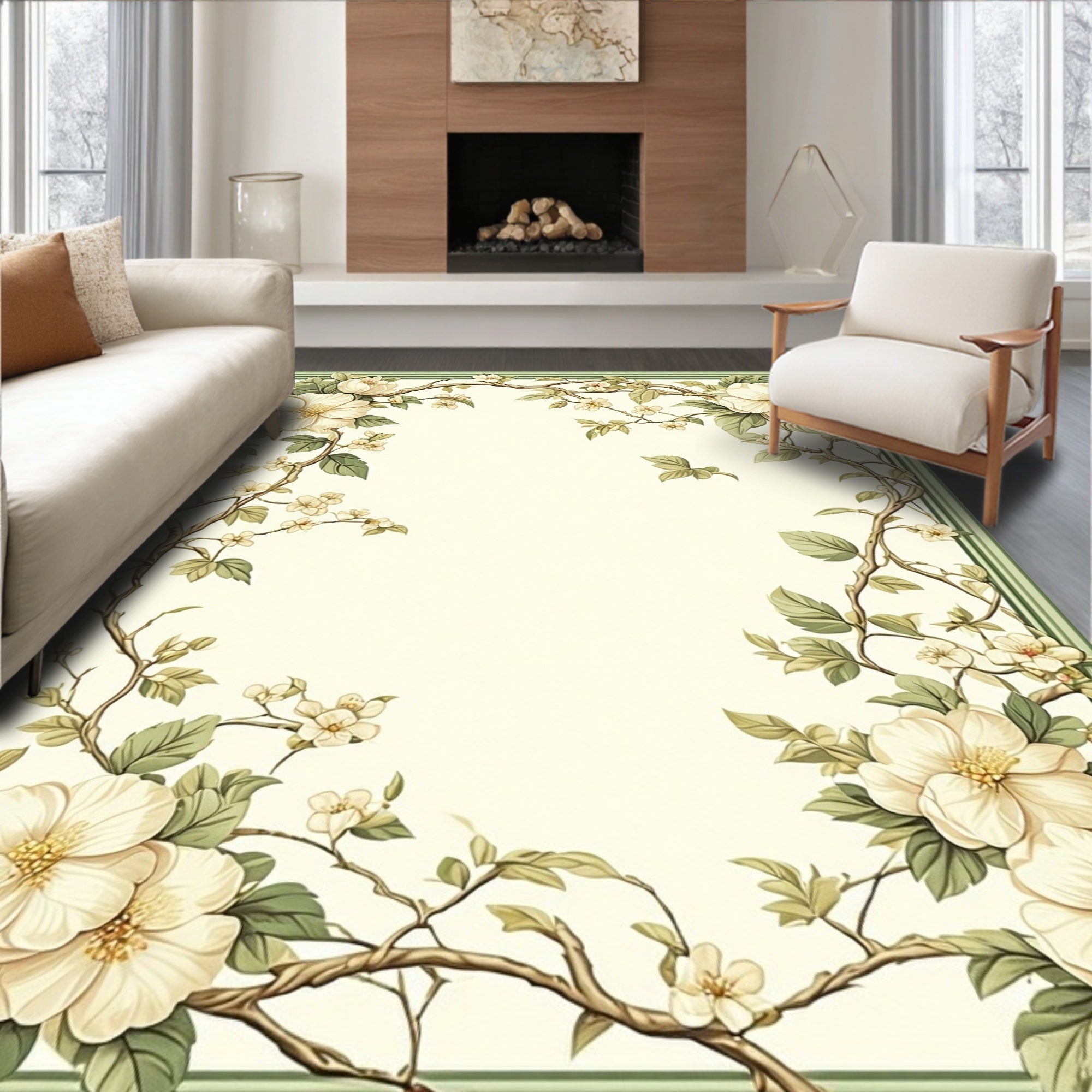 Floral Vine with Cream Blooms Rug
