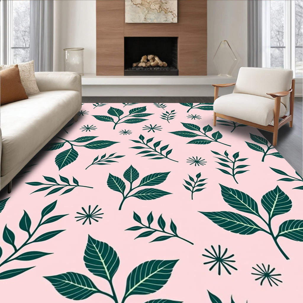 Dark Green Leafy Vine Pattern Rug