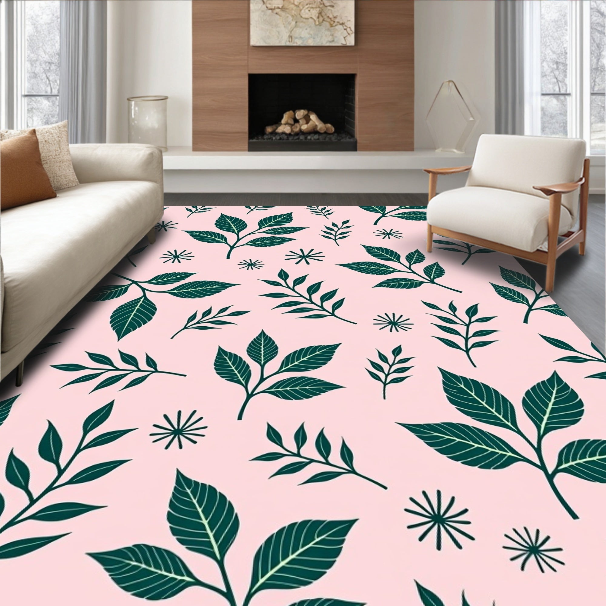 Dark Green Leafy Vine Pattern Rug
