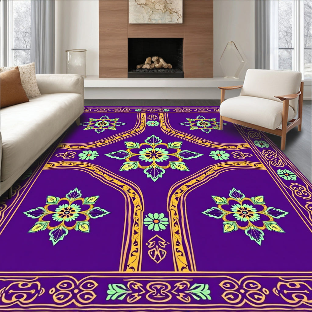 Purple Floral Medallion Pattern Rug
