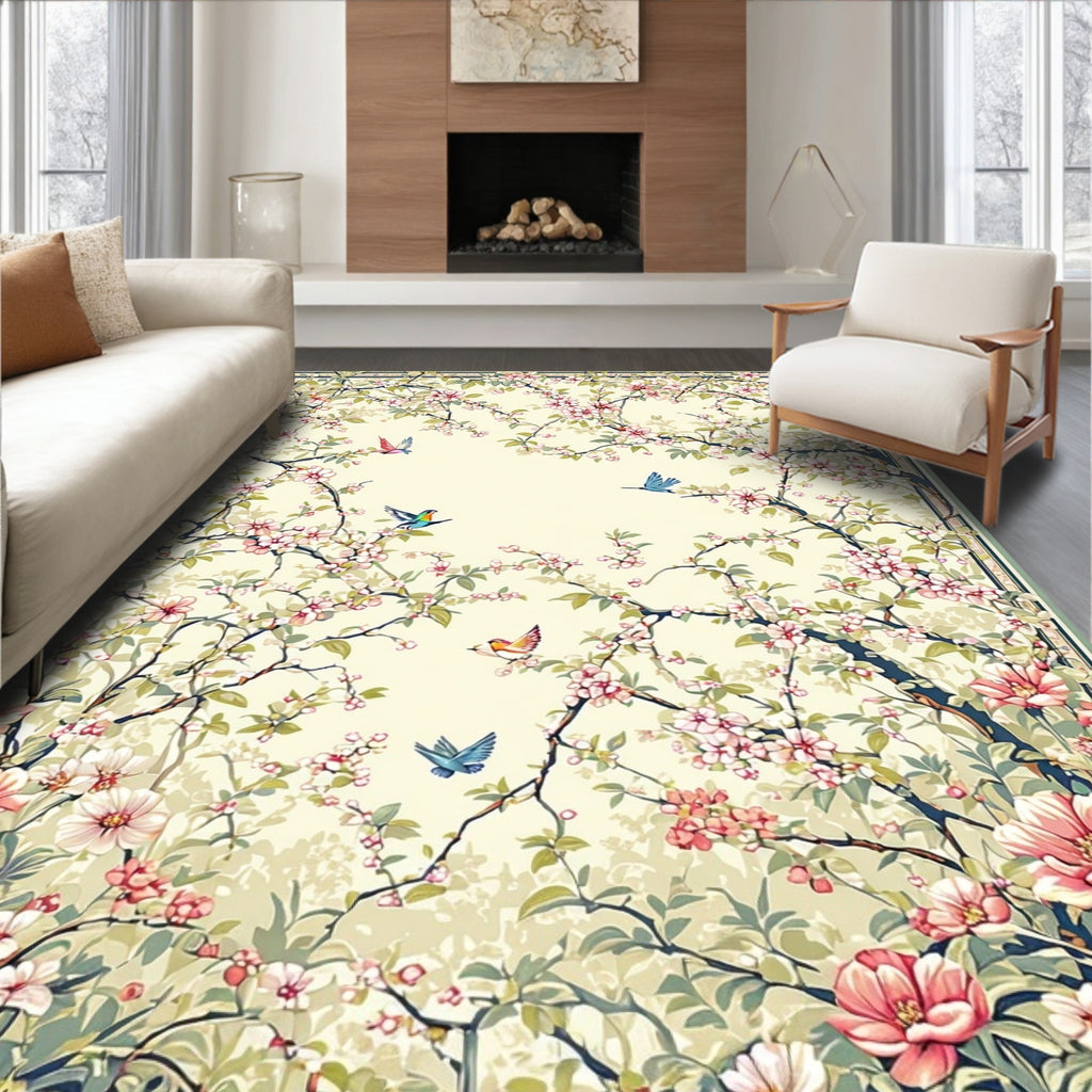 Ethereal Spring Branch Birds Garden Rug