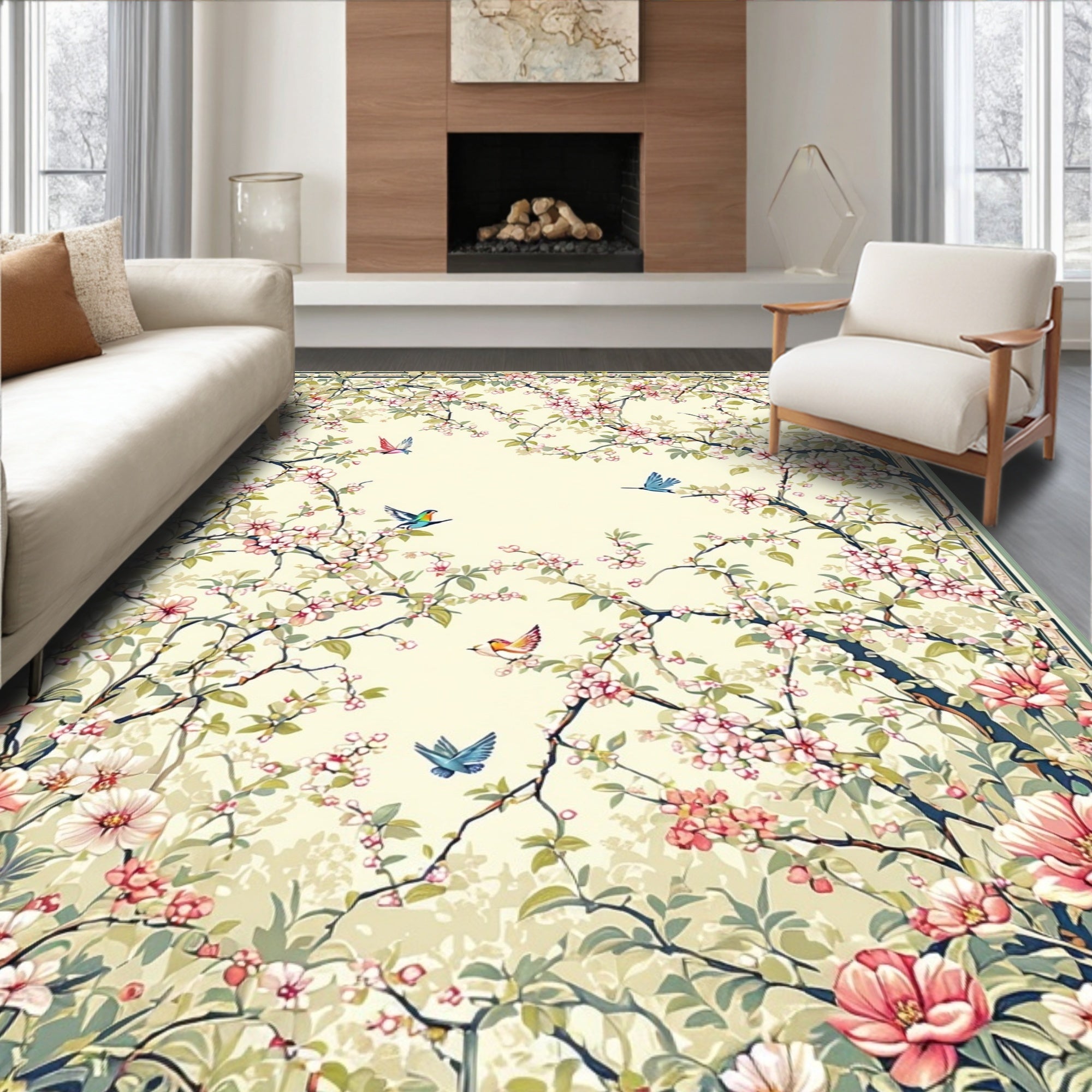 Ethereal Spring Branch Birds Garden Rug