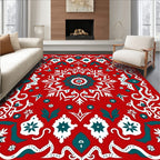 Red Teal Geometric Mandala Medallion Rug