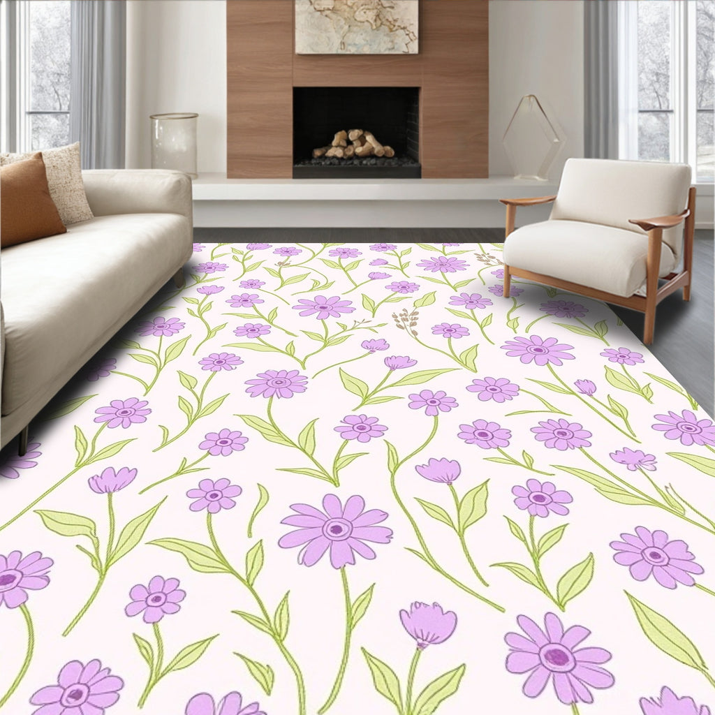 Delicate Purple Floral Pattern Rug