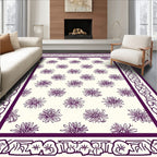 Floral Bordered Repeating Bloom Pattern Rug