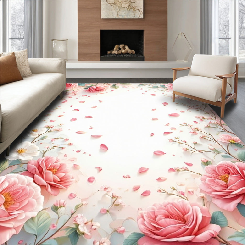 Soft Pink Floral Border Rug