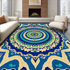 Vibrant Blue Green Mandala Floral Rug