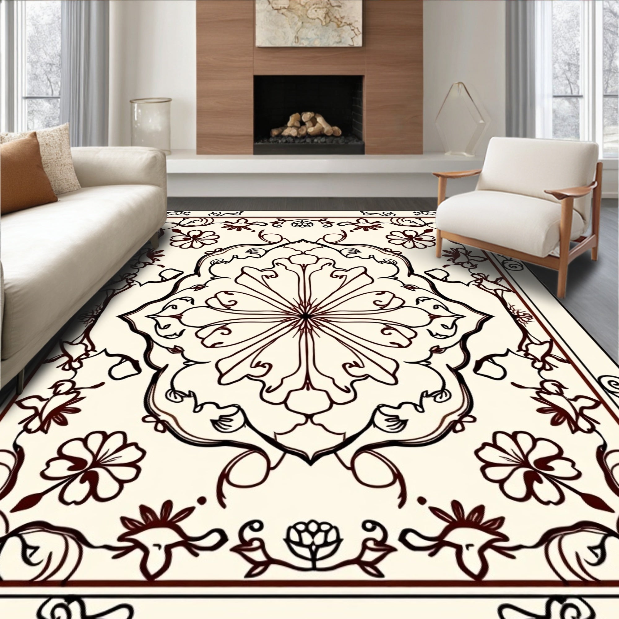Traditional Floral Medallion Cream Rug