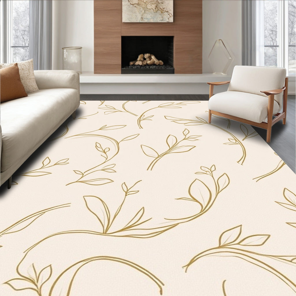 Minimalist Floral Branch Outline Pattern Rug