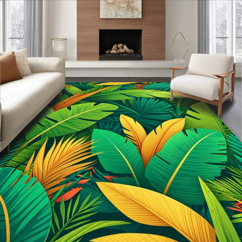 Tropical Jungle Leaf Pattern Design Rug