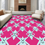 Pink Teal Geometric Diamond Lattice Rug