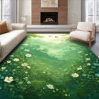 Lush Misty Mountain Floral Landscape Rug