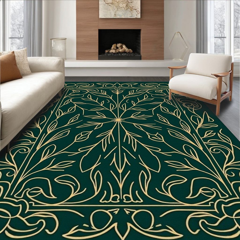 Emerald Botanical Vine Frame Rug