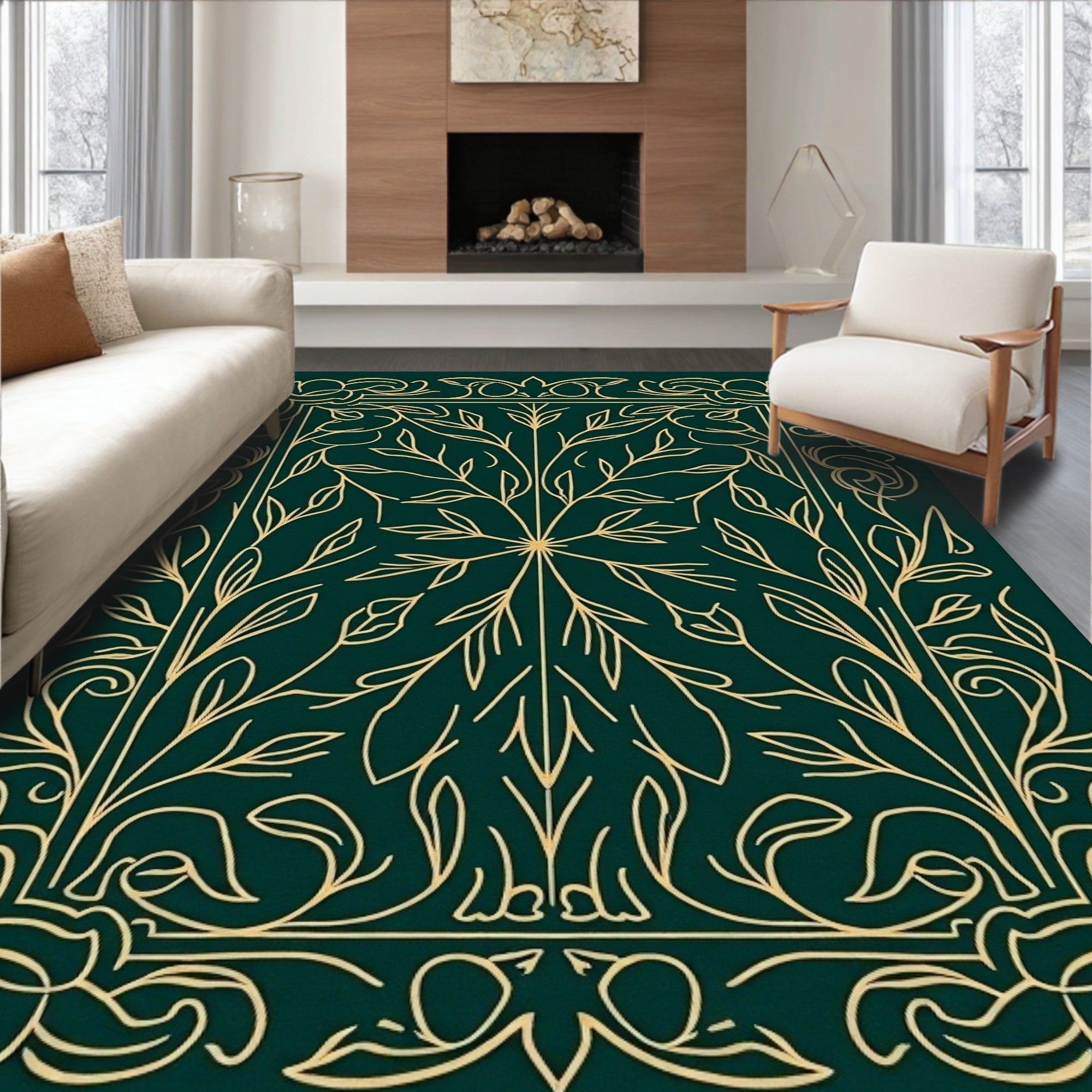 Emerald Botanical Vine Frame Rug