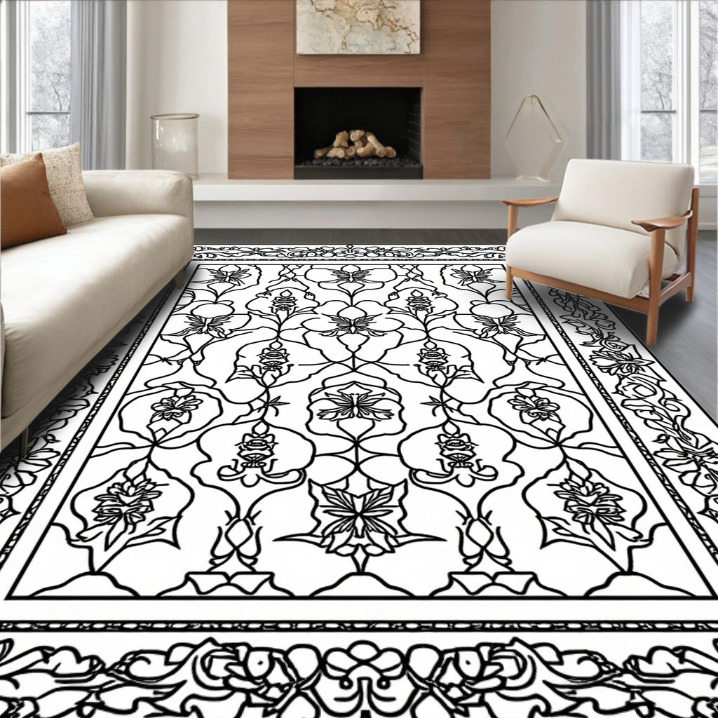 Floral Symmetry Traditional Rug Design Rug