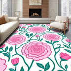 Pink Floral Pattern With Teal Vines Rug