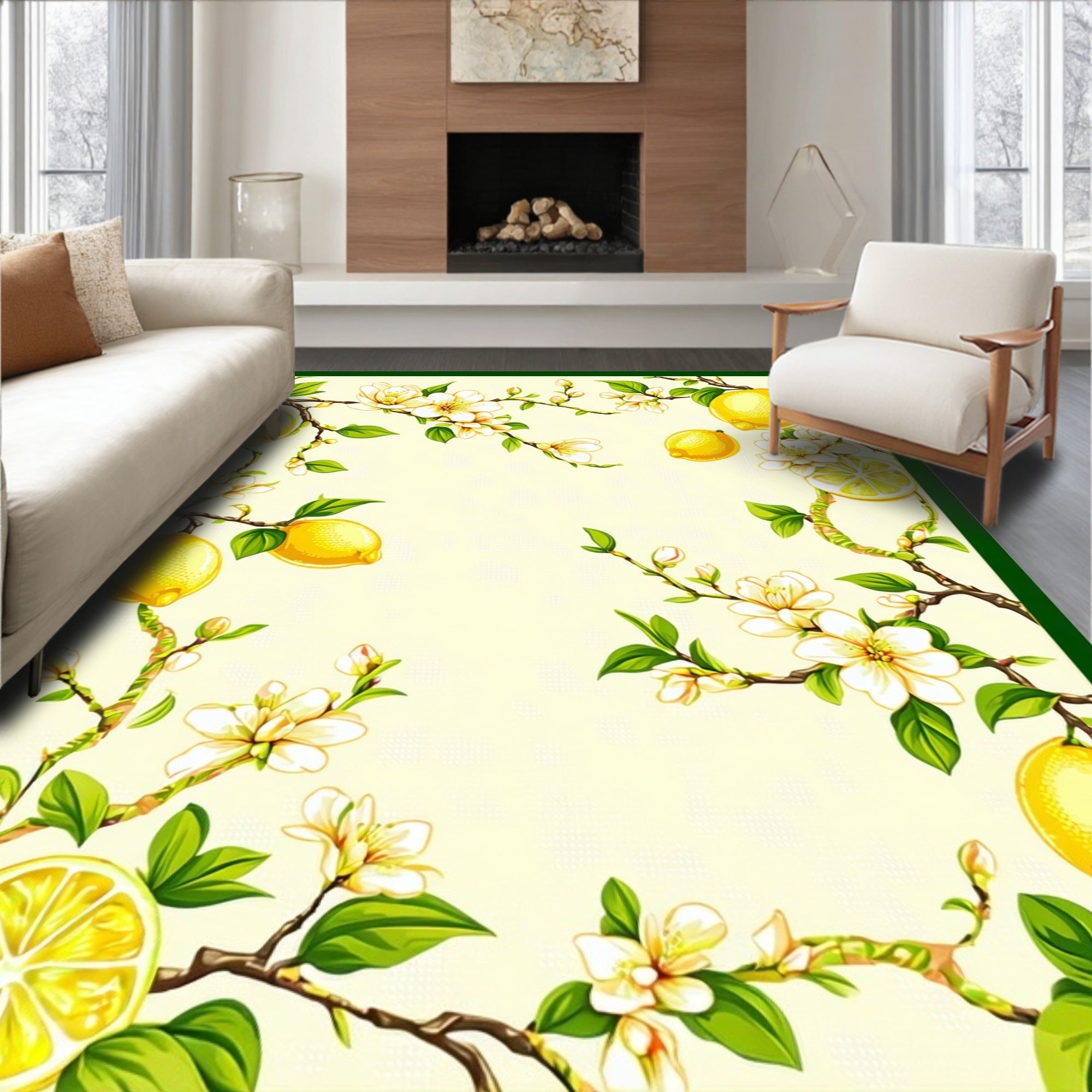Lemon Blossom Branch Art Rug