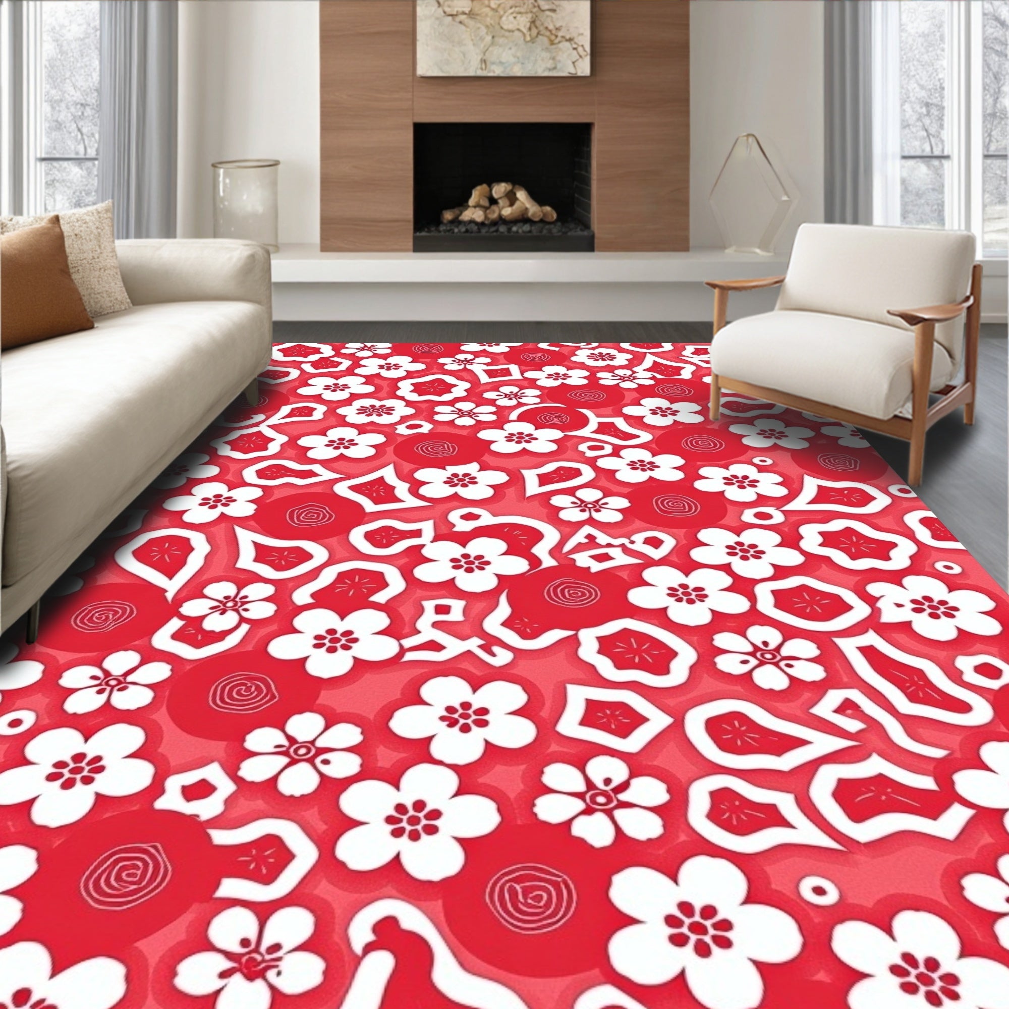 Crimson White Floral Medley Rug