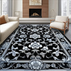Intricate Floral Scrolls Monochrome Rug