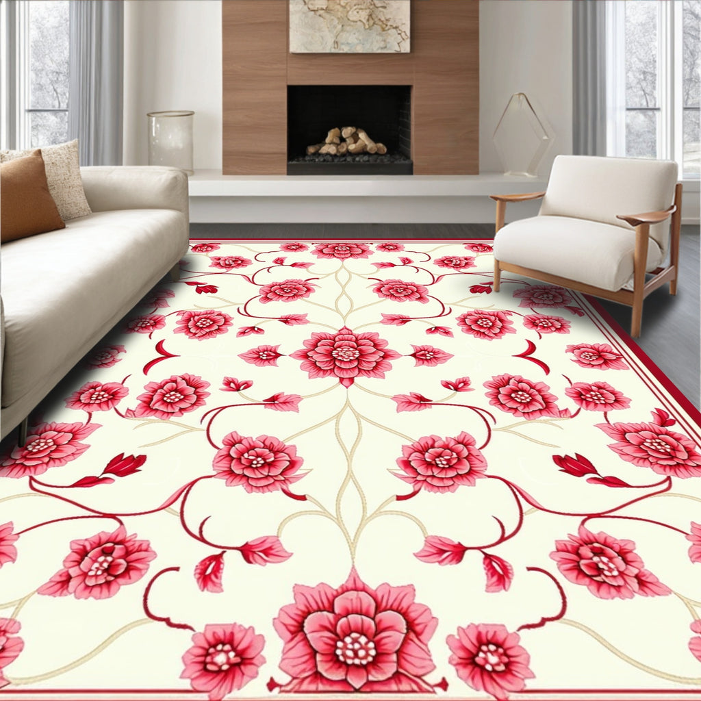 Classic Pink Floral Vine Pattern Rug