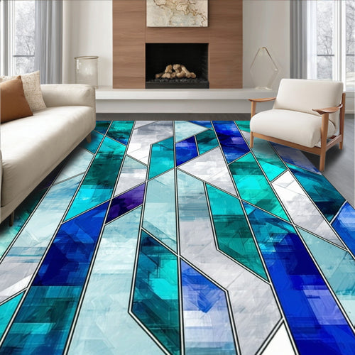 Abstract Geometric Blue Teal Pattern Rug