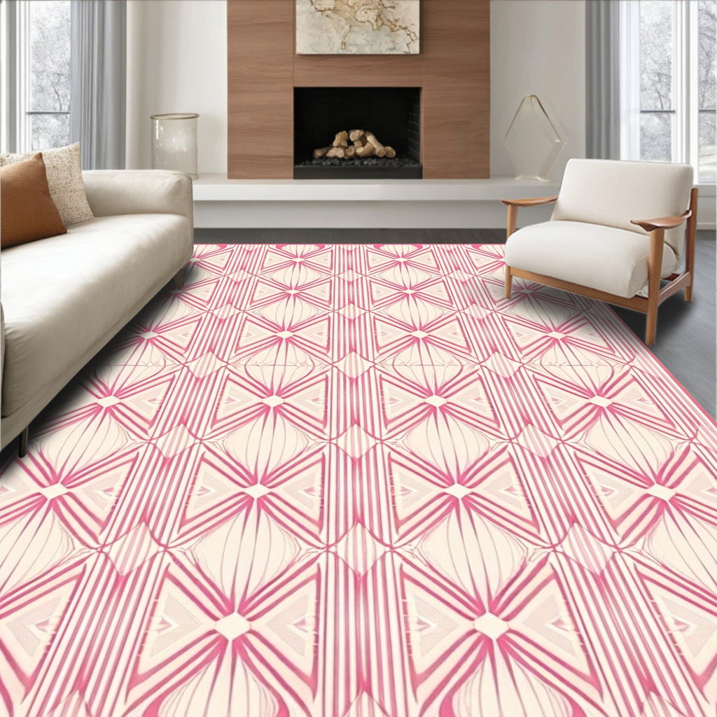 Pink Geometric Art Deco Repeating Pattern Rug